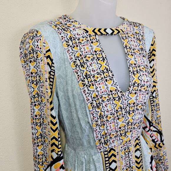 Free People Tegan Border Boho Mini Dress Floral Tunic Flowy Fairy Pockets Blue 4 - Picture 6 of 16